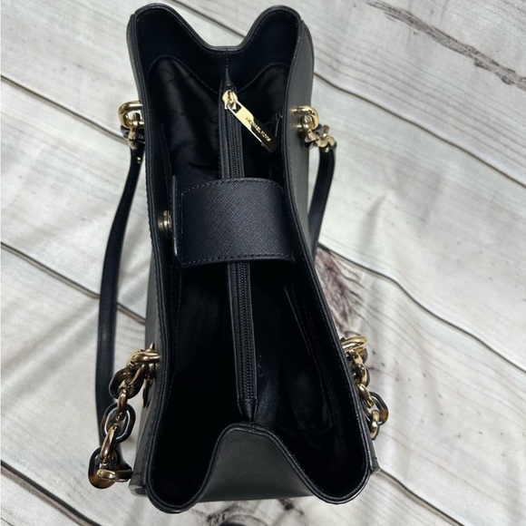 Michael Kors Sophia Shoulder Bag Purse Satchel Black Gold Saffiano Leather Large - Picture 6 of 16